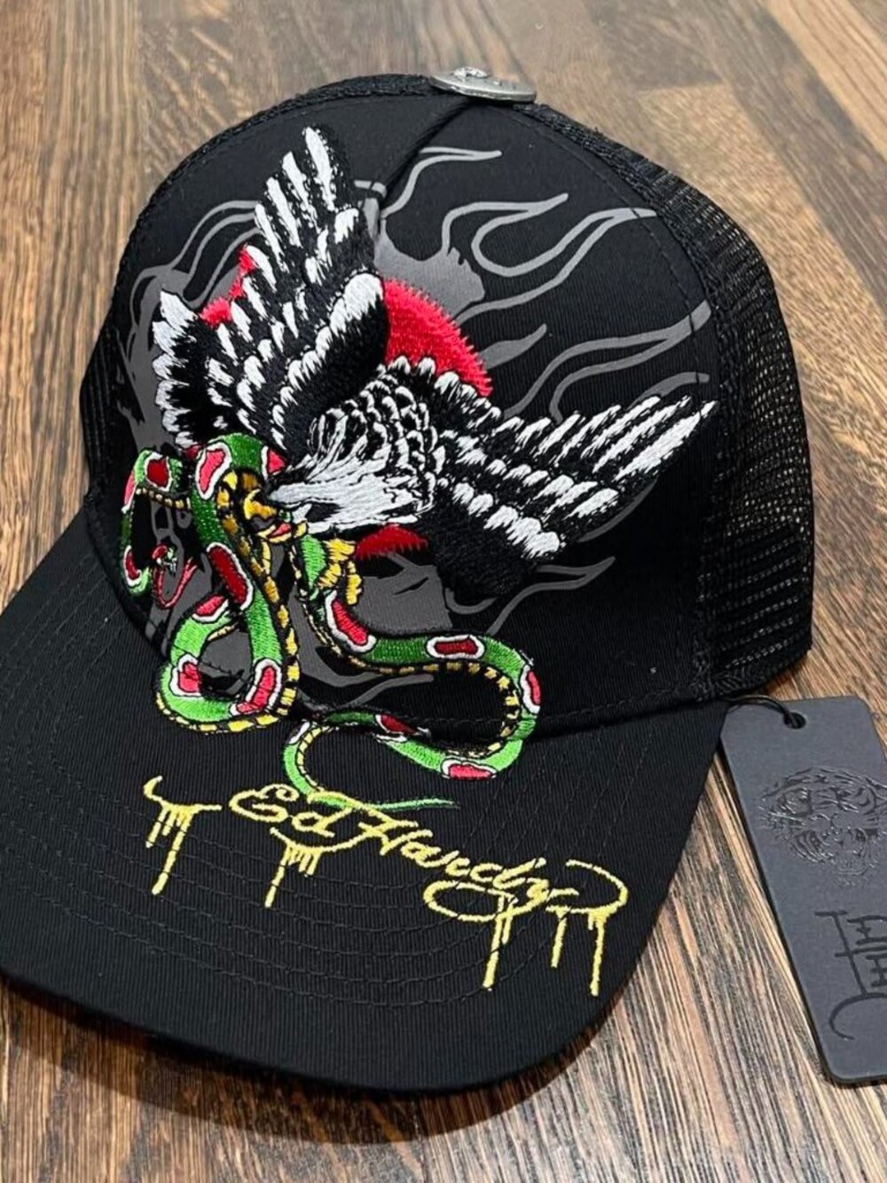 ed hardy black eagle snake multi-colored hat